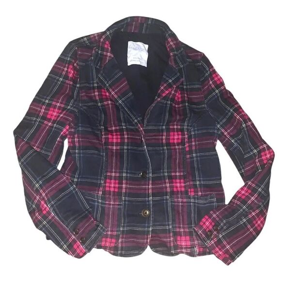 AEROPOSTALE ladies Scotch Plaid Lined Blazer Jacket POCKETS buttons - Picture 2 of 5